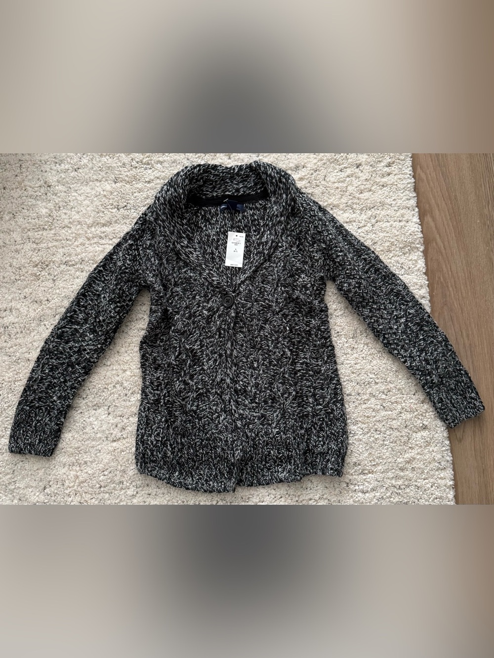 GapKids Girls Cable Knit Cardigan Sweater Gray Black Shawl Collar Size S 6-7 NWT